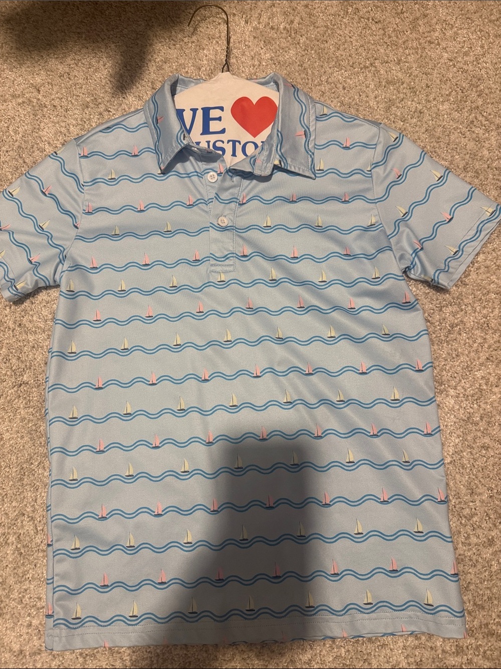 Boys Light Blue Sailboat Print Polo Shirt